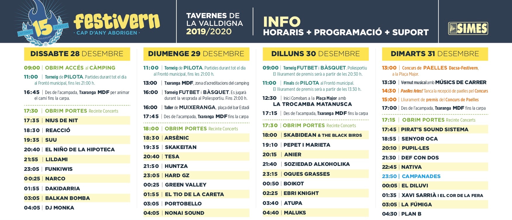 Horaris Festivern 19-20